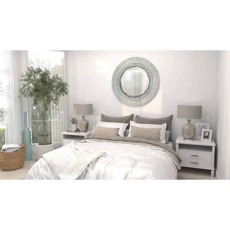 Olivia & May Wood Handmade Mosaic Wall Mirror Silver : Nautical Coastal Decor, 31.5" Round, No Assembly Required