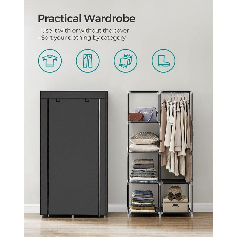 SONGMICS Portable Closet, Clothes Storage Organizer with 6 Shelves, 1 Clothes Hanging Rail, Non-Woven Fabric Closet, Black