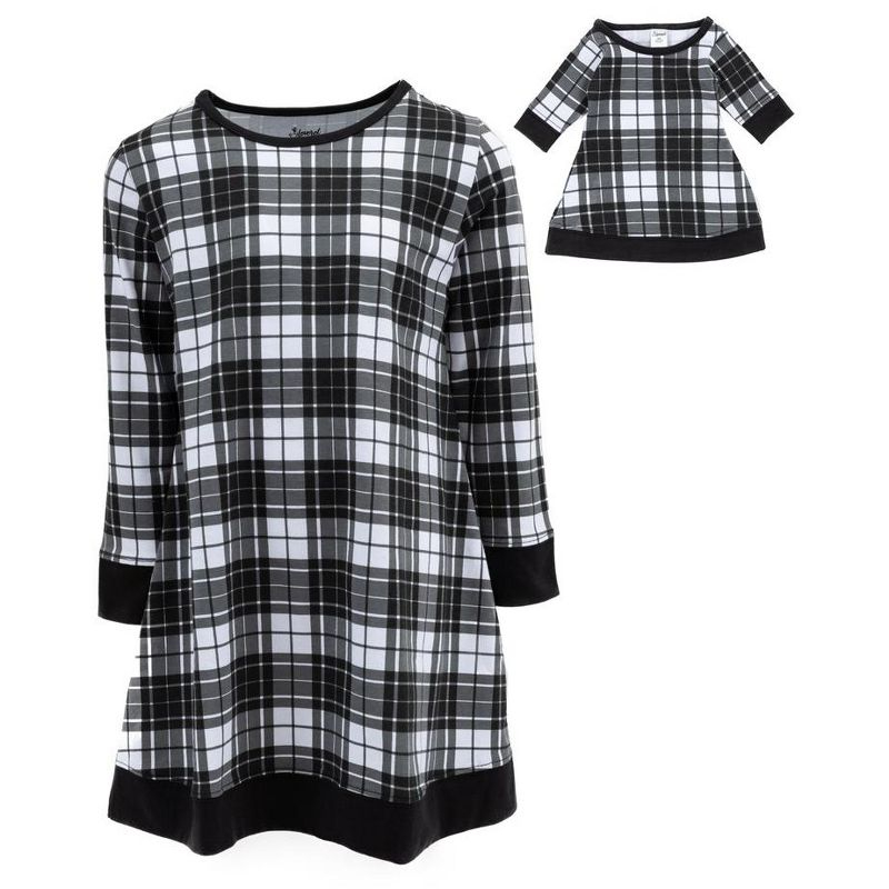 Leveret Girls and Doll Cotton Dress Plaid Black and White 8 Year