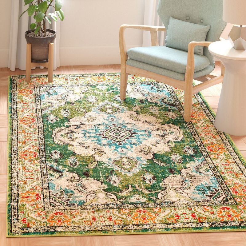 Monaco MNC243 Power Loomed Indoor Area Rug - Forest Green/Light Blue - 5'1"x7'7" - Safavieh