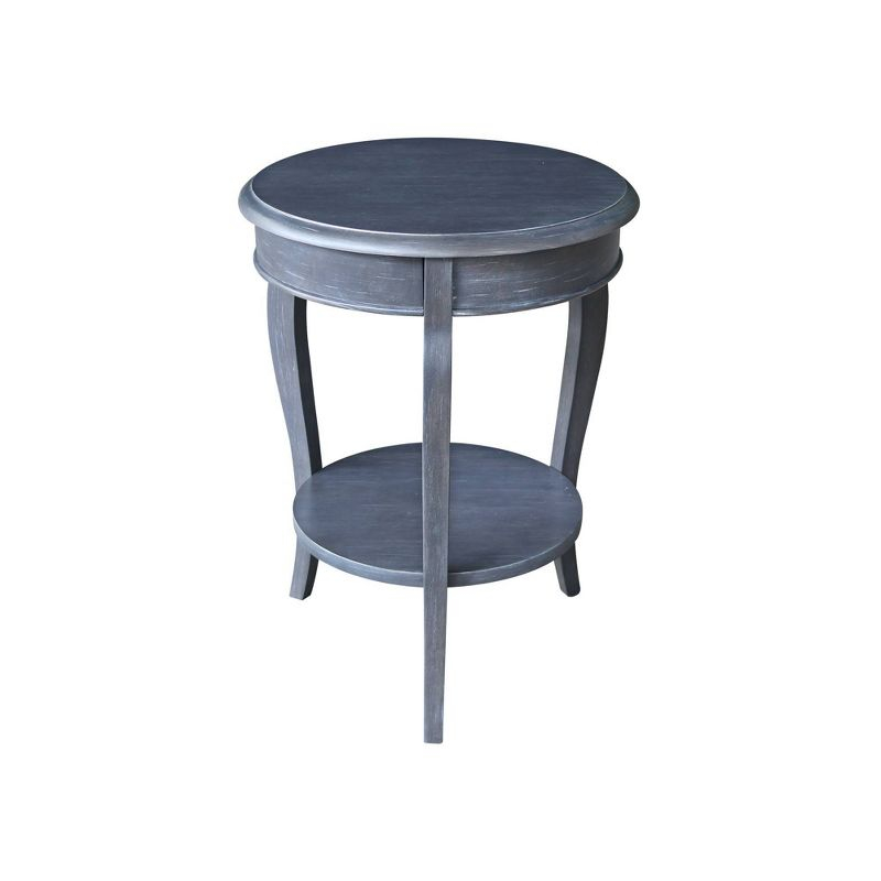 Cambria Round End Table Antique/Heather Gray - International Concepts: Solid Wood, Fixed Shelf