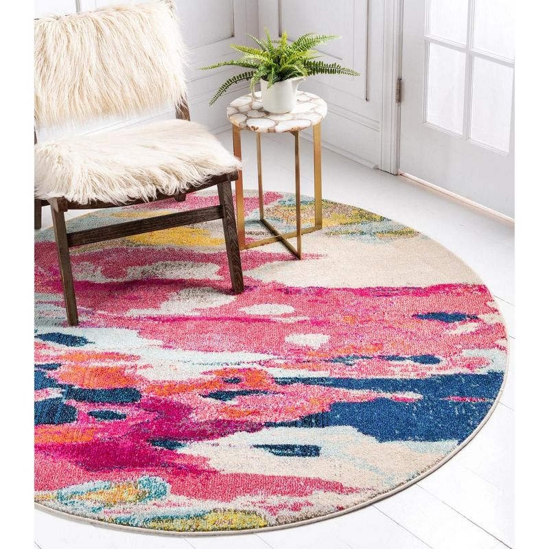 Unique Loom Estrella Collection Area Rug - Laurnell (6' 1" Round Pink/Orange)