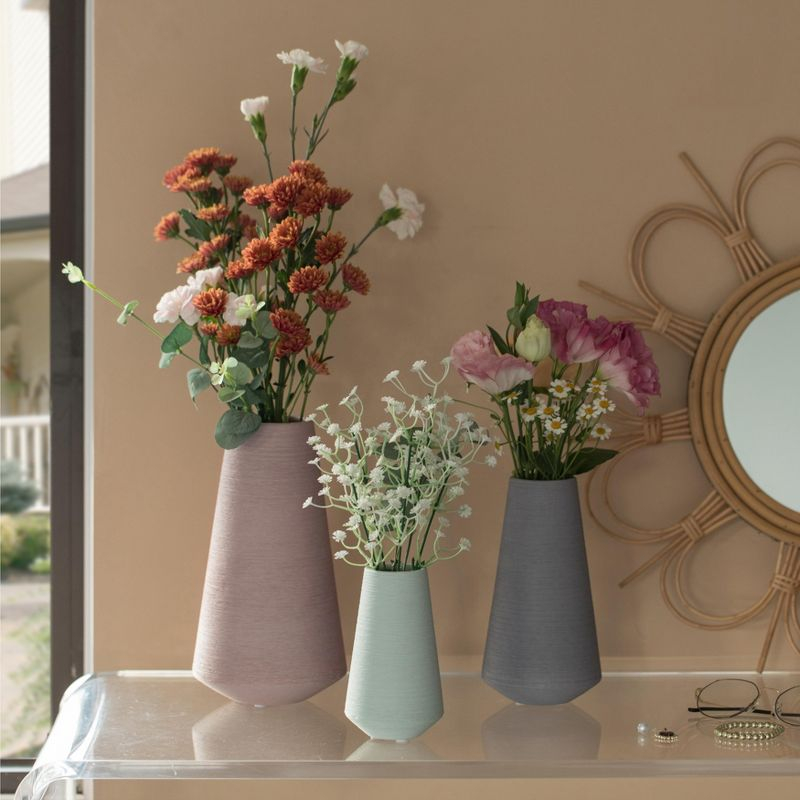 Uniquewise Decorative Ceramic Round Cone Shape Centerpiece Table Vase Set of 3, Pink Large, Gray Medium, and Green Small