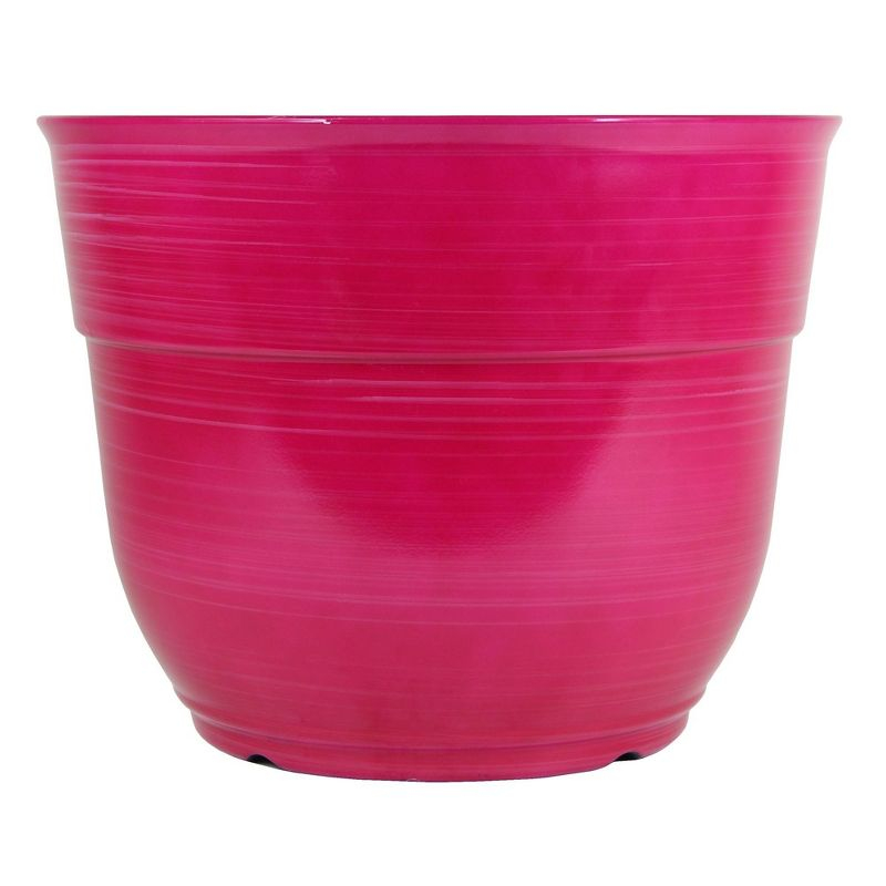 Garden Elements Indoor/Outdoor Glazed Brushed Happy Plastic Planter, Large, Bright Pink, 15"