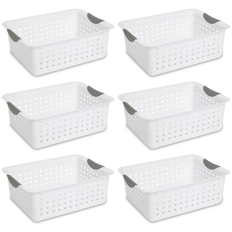 Sterilite Medium Ultra Basket, Storage Bin to Organize Closets, Cabinets, Pantry, Shelving and Countertop Space, White, 6-Pack