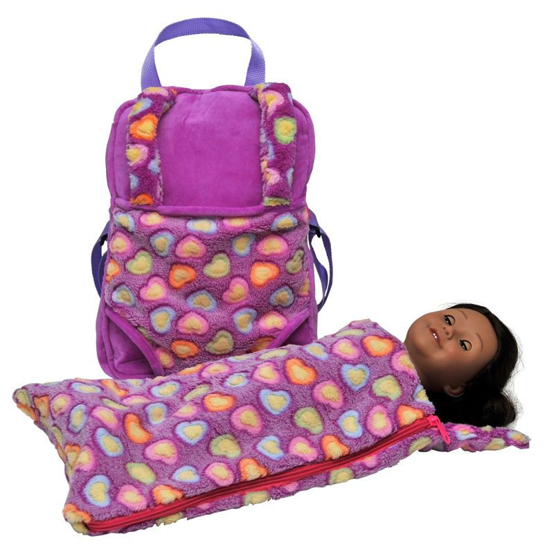 The Queen' Treasures 18 In Doll Carrier and Sleeping Bag, Purple Hearts