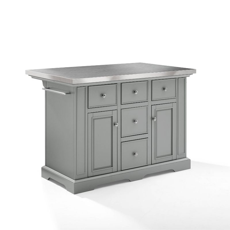 Julia Stainless Steel Top Kitchen Island Gray - Crosley: Towel Bar, Spice Rack, 5 Drawers, 2 Cabinets