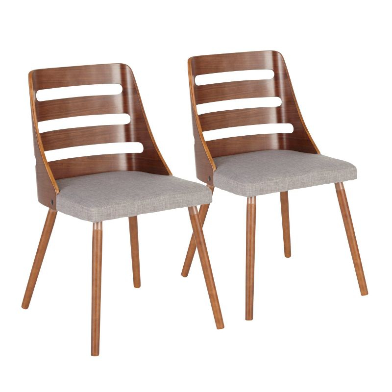 Set of 2 Trevi Dining Chairs Walnut/Gray - LumiSource: Mid-Century Design, Ladder Back, Tapered Legs