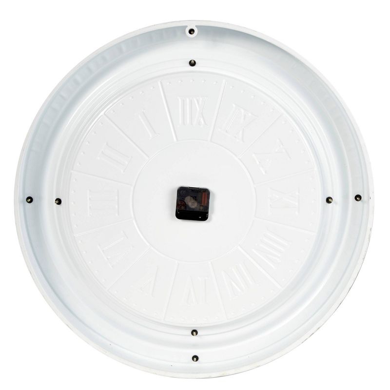 Farmhouse Metal Vintage Wall Clock White - Olivia & May: Silent Mechanism, 24" Size, Round Shape