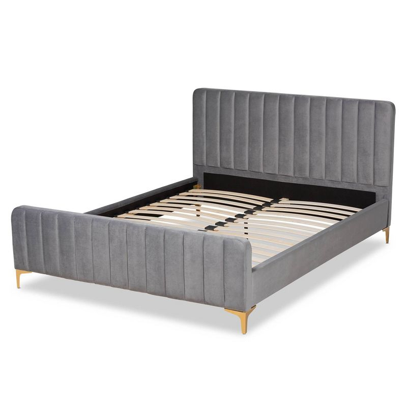 King Nami Velvet Platform Bed Light Gray/Gold - Baxton Studio