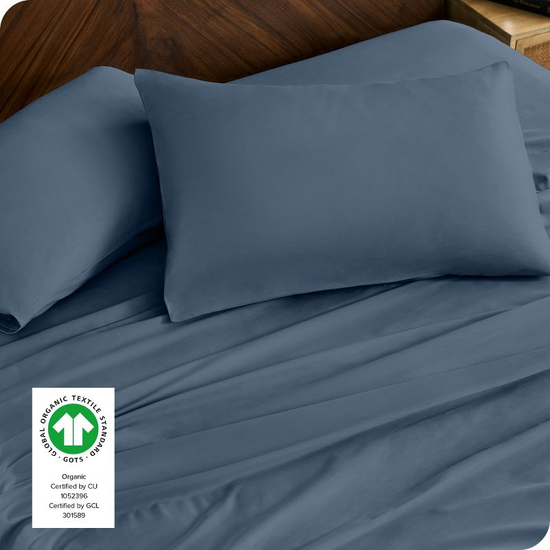 400 Thread Count Organic Cotton Sateen Bering Sea 3 Piece Twin XL Bed Sheet Set by Bare Home