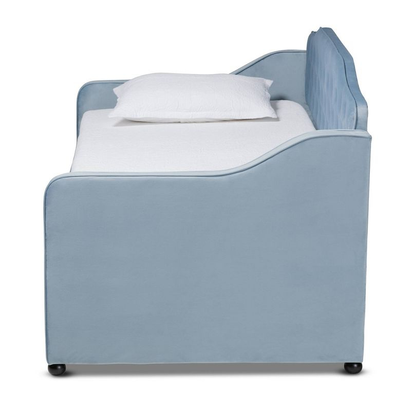 Twin Freda Velvet Tufted Daybed with Trundle Light Blue - Baxton Studio: Upholstered, Mid-Century Modern, No Box Spring Required