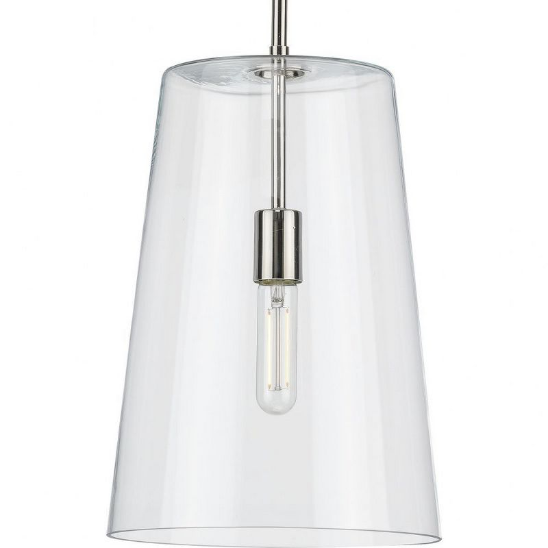 Progress Lighting Clarion 1-Light Pendant, Polished Nickel, Clear Glass Shade