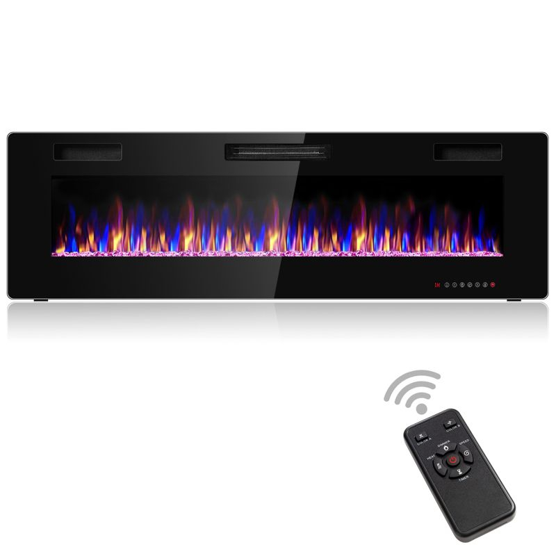 Tangkula 60" Recessed Electric Fireplace 750W/1500W heater in Wall Remote Control w/Timer Available Flame Color