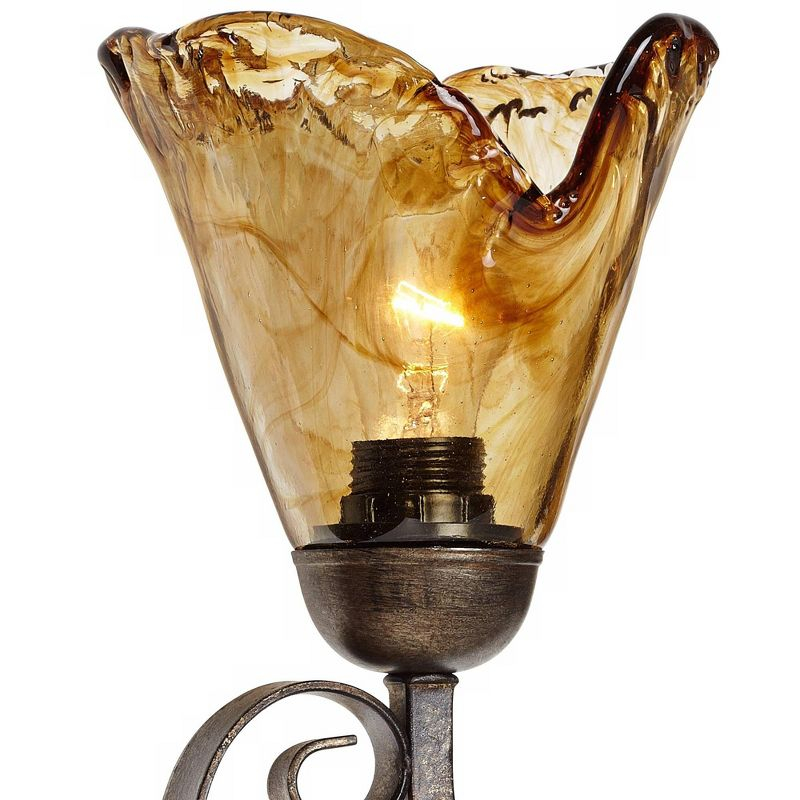 Franklin Iron Works Amber Scroll Rustic Wall Light Golden Bronze 29 1/2" Art Glass Fixture for Bedroom Bathroom Vanity Reading Living Room Hallway