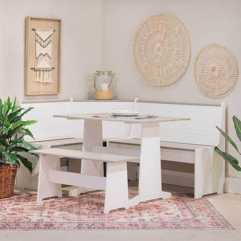 Linon 3pc Ardmore Breakfast Nook Storage Benches Dining Set White/Gray: Mid-Century Modern, Wood, 6-Seat Capacity