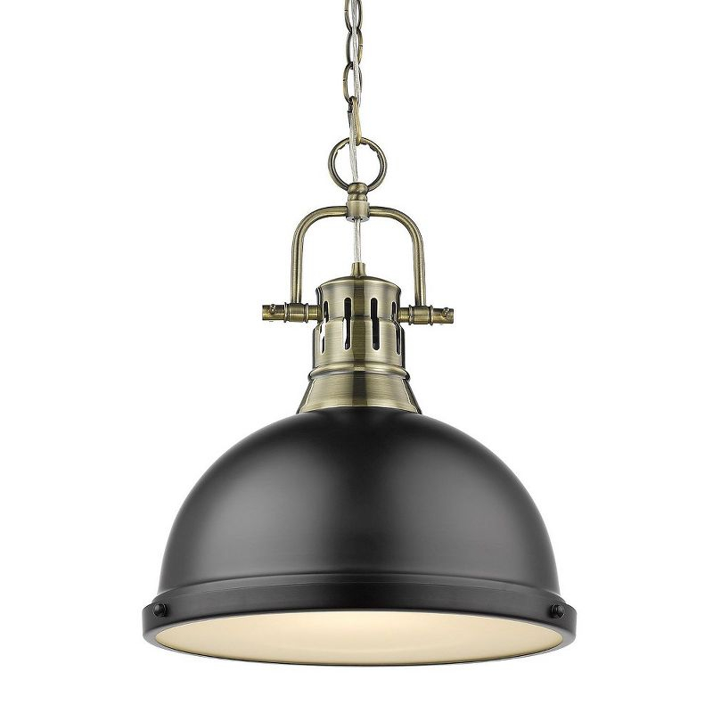 Golden Lighting Duncan 1-Light Large Pendant with Chain in Aged Brass with Matte Black