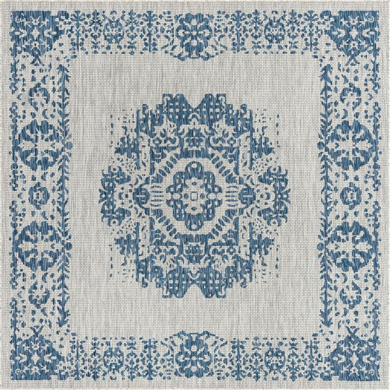 Unique Loom 7' 10 x 7' 10 Square Indoor/Outdoor Traditional Blue Area Rug