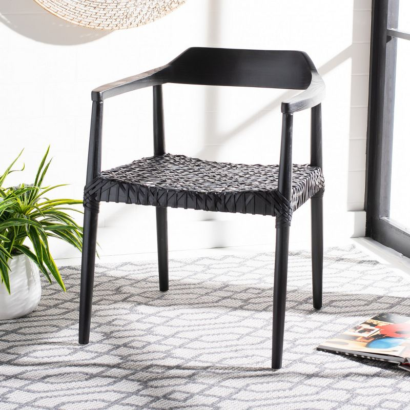 Munro Leather Woven Accent Chair - ACH1005 - Black - Safavieh