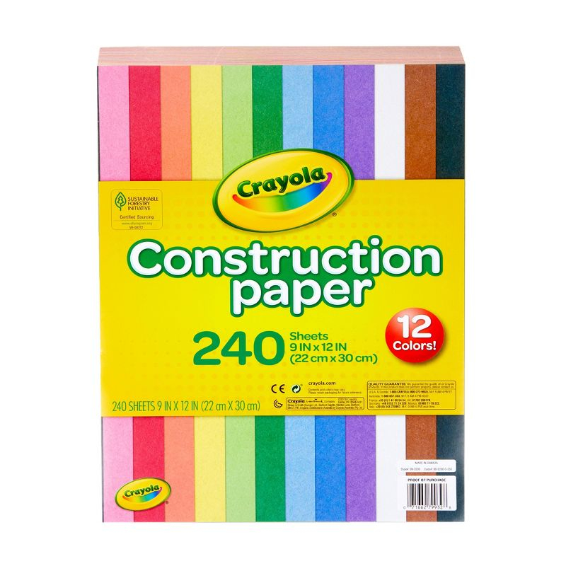 Crayola 240-Sheet Construction Paper 12-Color: School Supplies for Kids, Craft Paper, 9x12 Inches, Multicolor, Uncoated