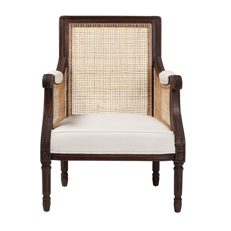 bali & pari Desmond Fabric and Wood Accent Chair Beige/Dark Brown: Traditional French Design, Foam Padded, Bayur Frame