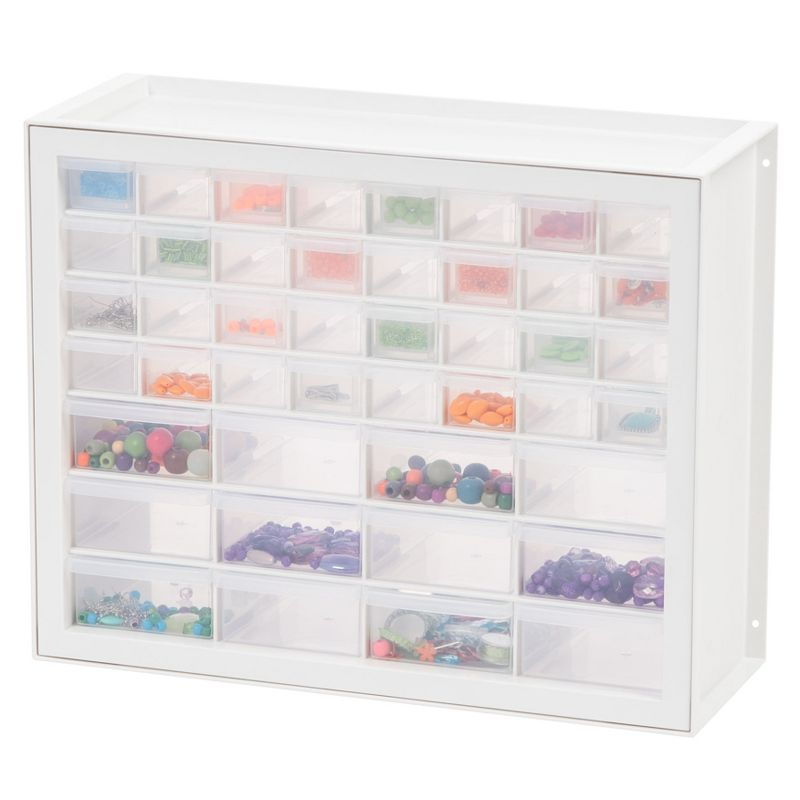 IRIS USA 44 Drawer Stackable Storage Cabinet for Hardware Crafts, White Small Brick Organizer Utility Chest, Scrapbook Art Hobby Multiple Compartment