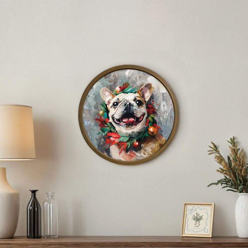 Creative Products Painterly Holiday Frenchie 20 x 20 Round Brown Framed Print