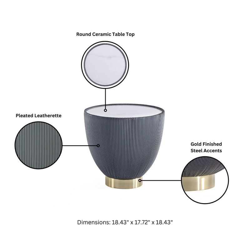 Manhattan Comfort 2pc Anderson Leatherette Upholstered Coffee Table and End Table Set Cream/Gray: Gold Finish, No Assembly Required