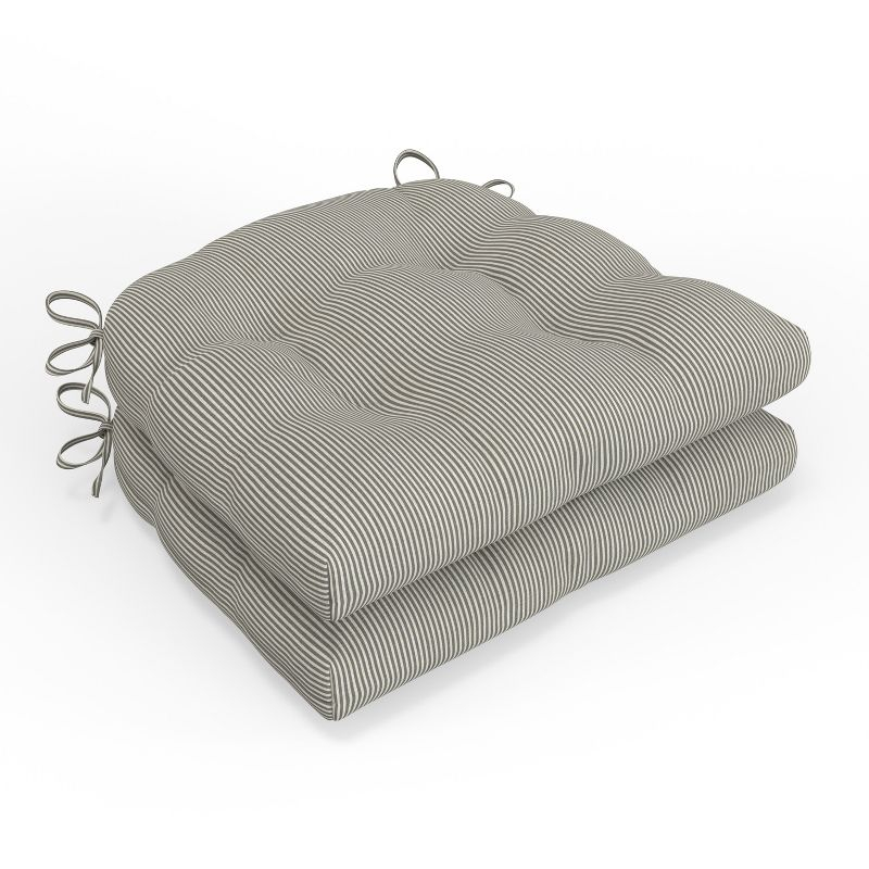 Gray Oxford Reversible Chair Pad (Set Of 2) (16.5"X15.5"): Weather-Resistant, Tufted - Pillow Perfect