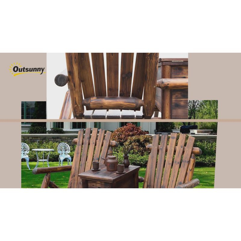 Outsunny Wooden Double Adirondack Chair Loveseat with Inset Ice Bucket, Table, Rustic Look, & Weather-Resistant Varnish