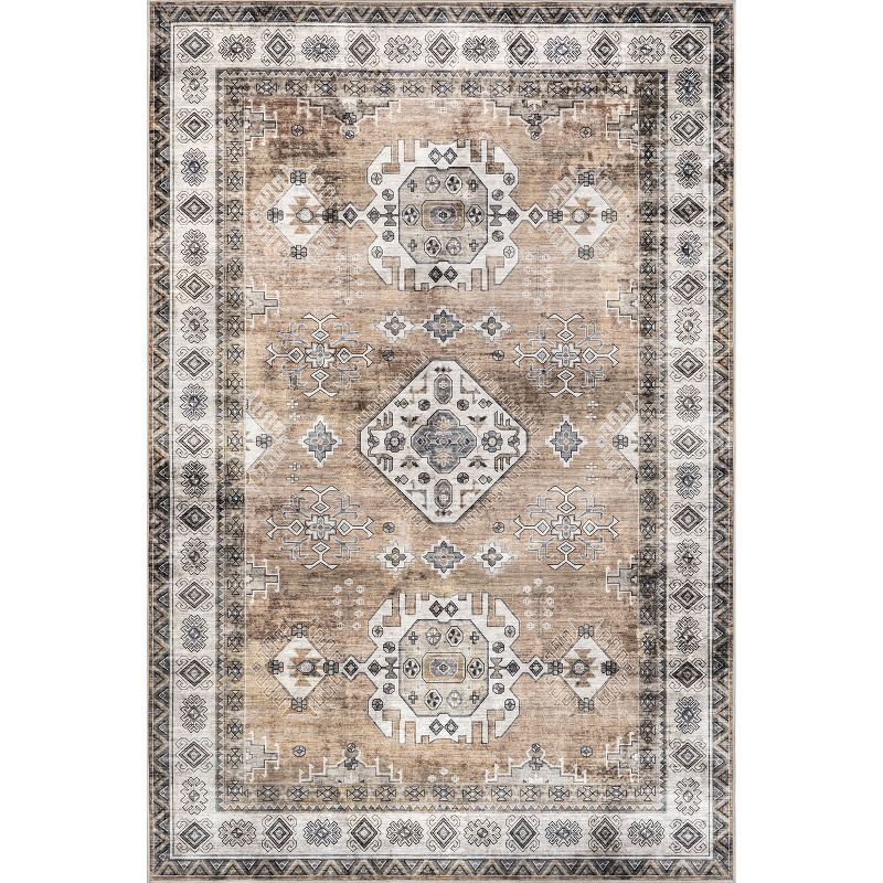 Nuloom Evelina Medallion 6x9 Spill Proof Machine Washable Indoor Area Rug for Living Room Bedroom Dining Room Kitchen, Light Orange/Ivory