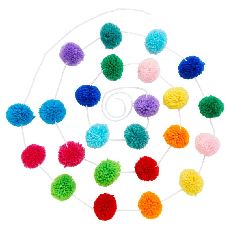 Blue Panda Rainbow Pom Pom Garland, 10 Ft, 24 Wool Balls in 5 Colors, Colorful Garland for Birthday & Party Decor