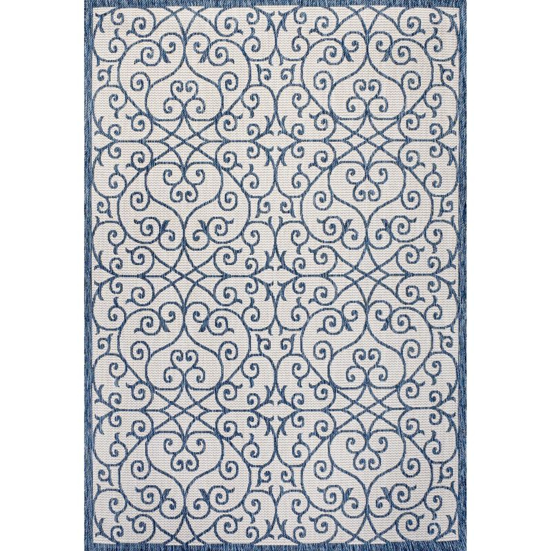 4' x 6' Madrid Vintage Filigree Textured Weave Indoor/Outdoor Area Rug, Blue/Cream - JONATHAN Y