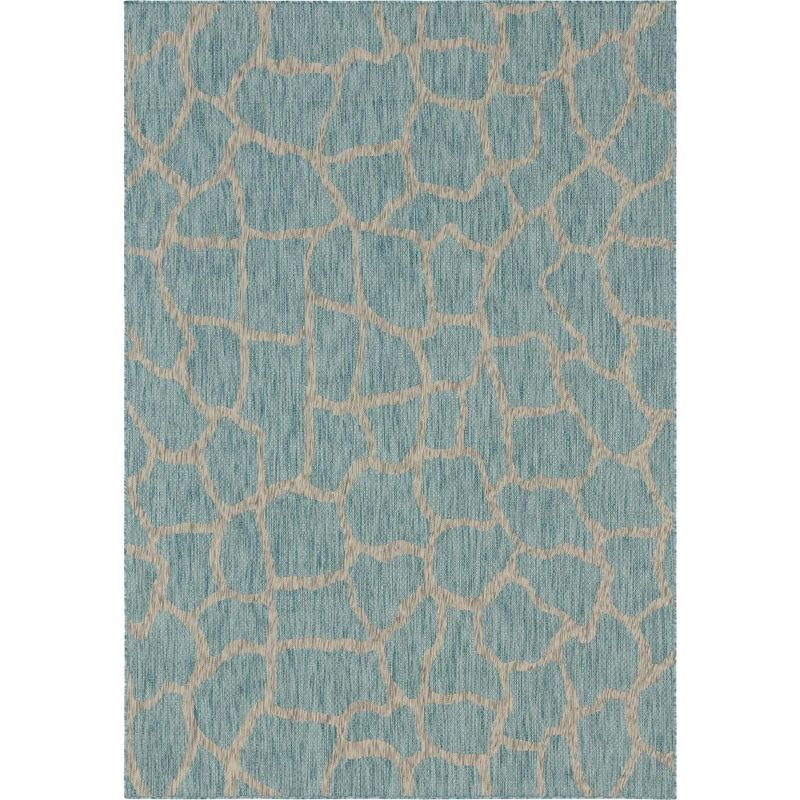 Unique Loom 7' 1 x 10' 0 Rectangle Indoor/Outdoor Safari Light Aqua Area Rug