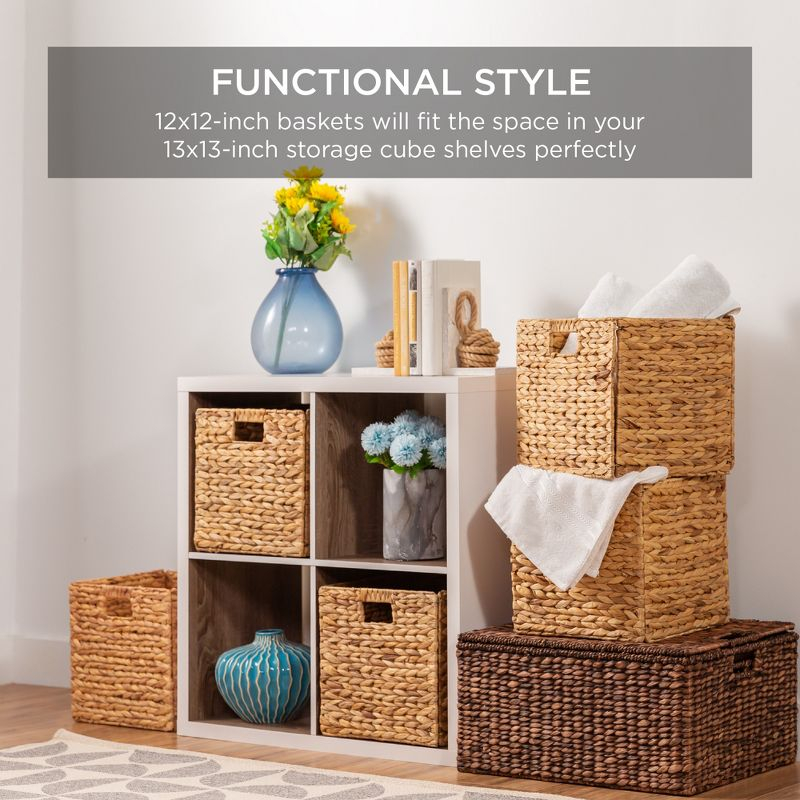 Best Choice Products 12x12in Hyacinth Baskets, Set of 5 Multipurpose Collapsible Organizers w/ Inserts - Natural