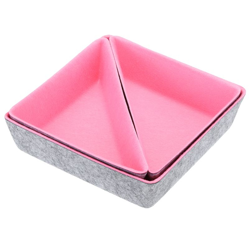Unique Bargains Felt Square and Triangle Desk Drawer Organizers Tray 3 Pcs Gray/Pink