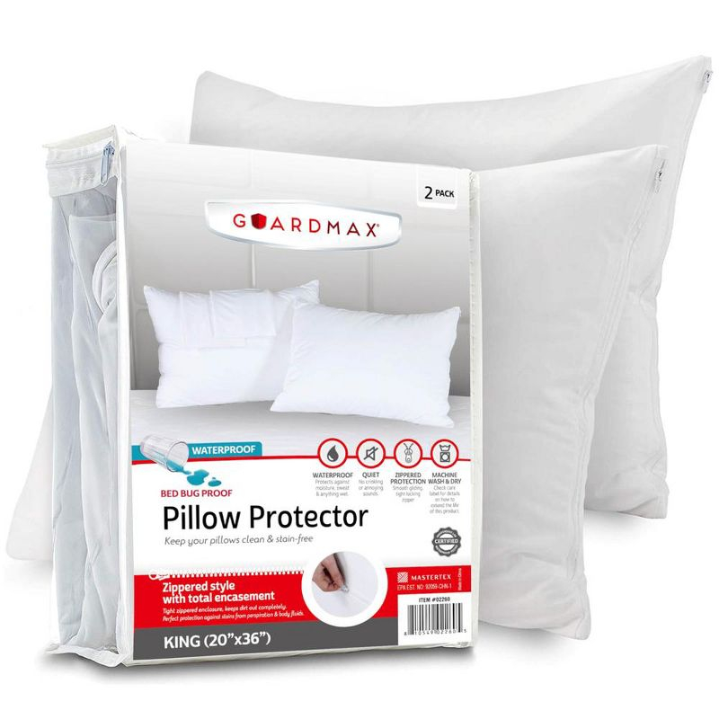 Guardmax Waterproof King Pillow Protector with Zipper – (2 Pack)