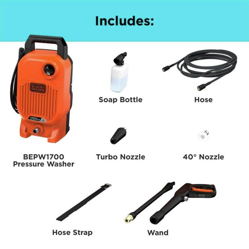 Black & Decker BEPW1700 1700 max PSI 1.2 GPM Corded Cold Water Pressure Washer