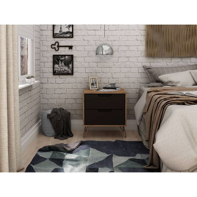 2.0 Rockefeller Nightstand Textured Gray - Manhattan Comfort: Modern Bedside Table, 2 Drawers, Metal Legs
