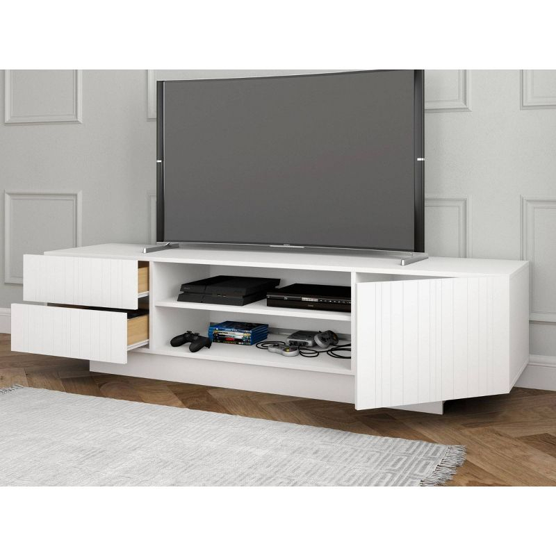 Marble TV Stand for TVs up to 72" White - Nexera: Mid-Century Modern, Laminated Melamine Surface, Wood Composite Frame