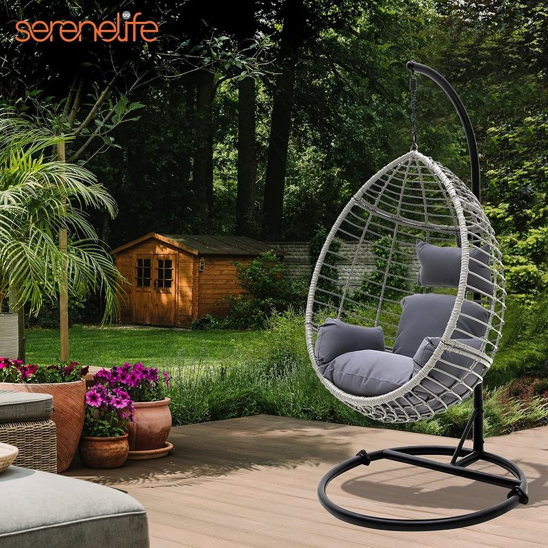 SereneLife Wicker Rattan Swing Chair with Cushion - Gray