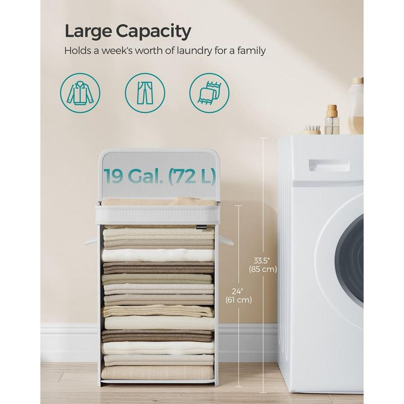SONGMICS Laundry Hamper with Lid, Bamboo Laundry Basket, Removable Machine Washable Laundry Basket, with Handles, 19-Gallons, Cloud White