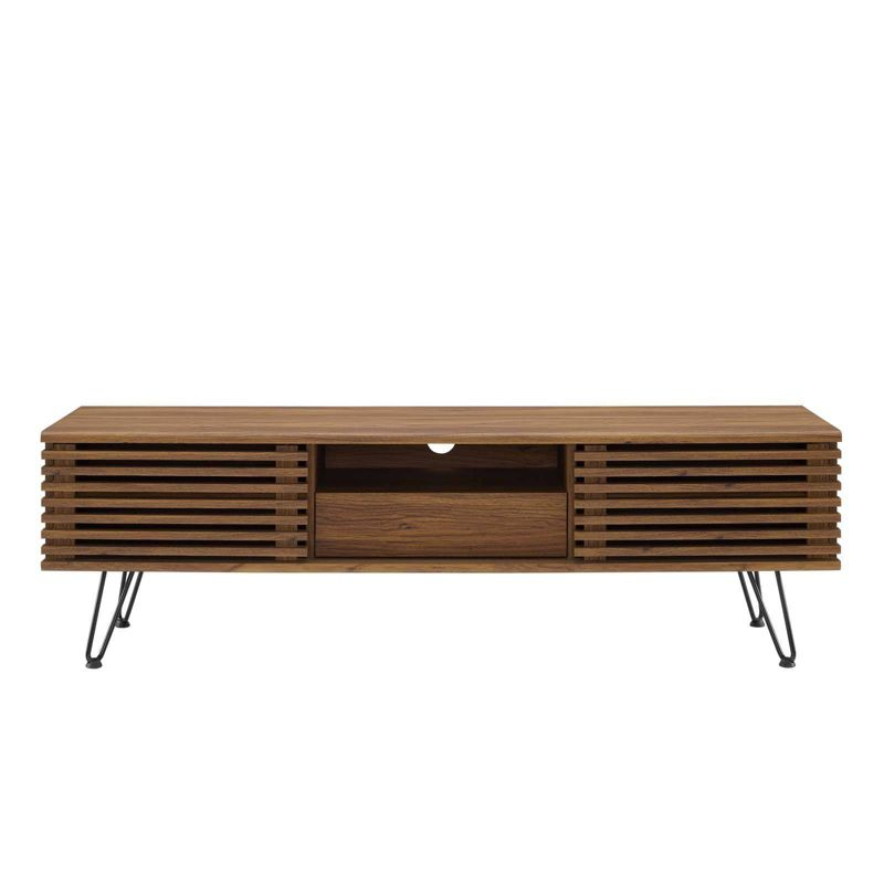 59" Render TV Stand for TVs up to 70" Walnut - Modway: Modern Media Console with Open Shelves & Metal Hardware