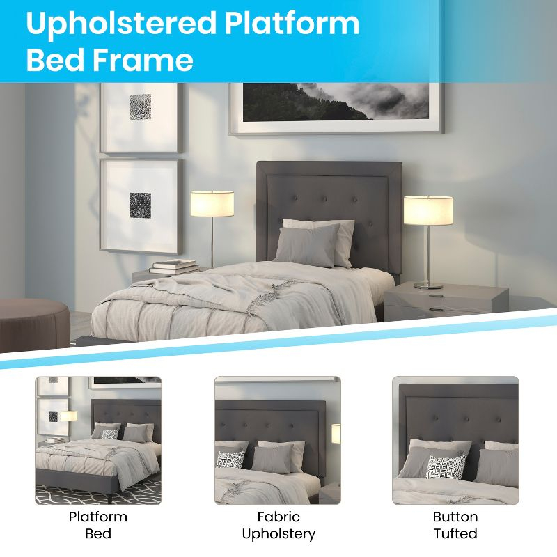 Flash Furniture Roxbury Twin Size Tufted Upholstered Platform Bed in Dark Gray Fabric