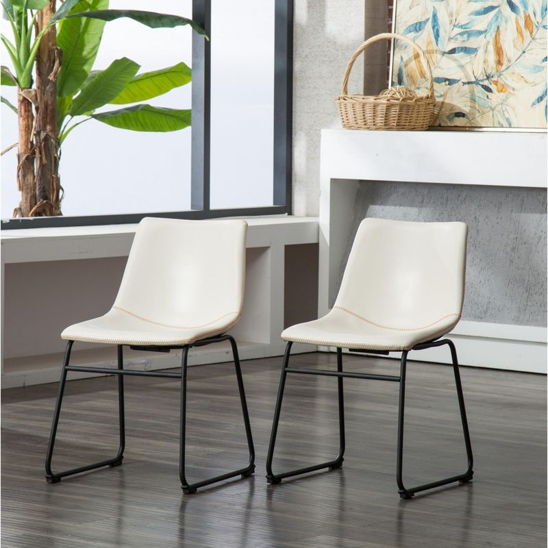 Roundhill Furniture Lotusville Vintage PU Leather Dining Chairs, White, Set of 2