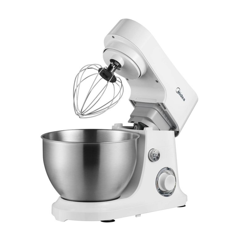 Midea 5qt 6-Speed Stand Mixer White: 300W, Tilt Back Head, 5 Quart Stainless Steel Bowl, Dishwasher-Safe Parts