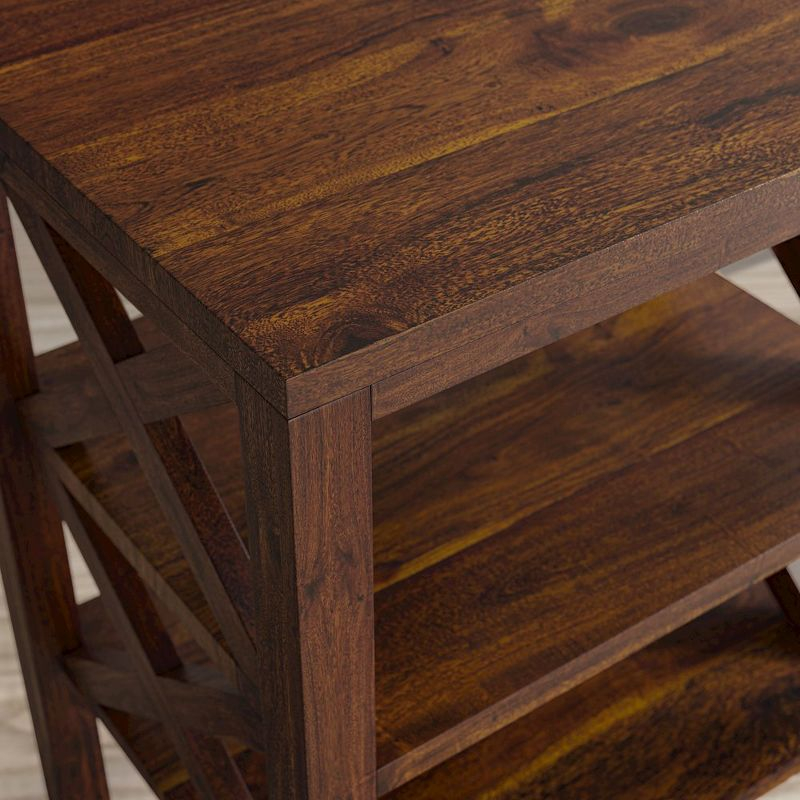 Jofran, Global Archive Solid Wood Rustic Modern X-Side Accent Table with Two Shelves, Red