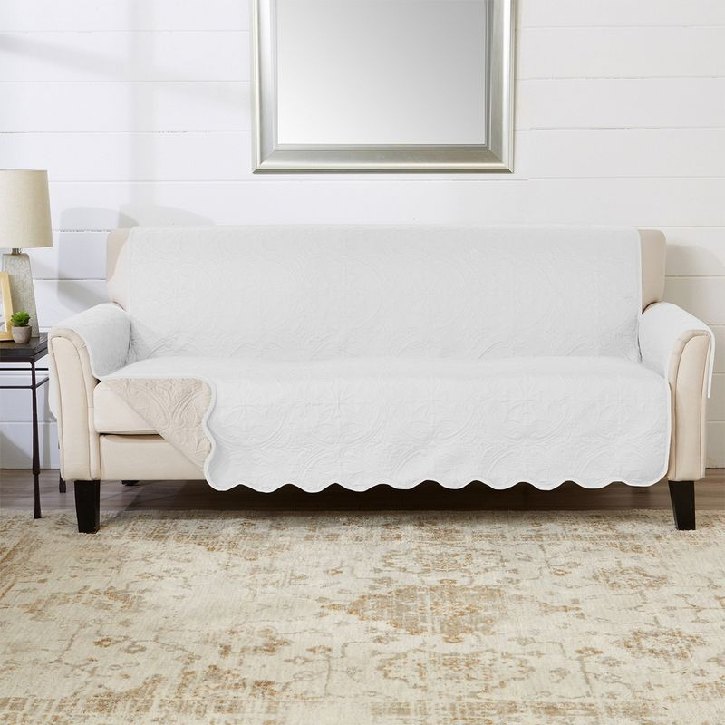 Reversible Quilted Sofa Furniture Protector - Great Bay Home(Sofa, White/Sand)
