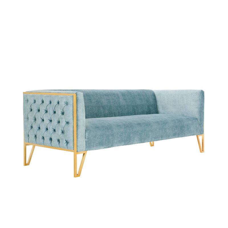 Vector Velvet 3 Seater Sofa Ocean Blue - Manhattan Comfort
