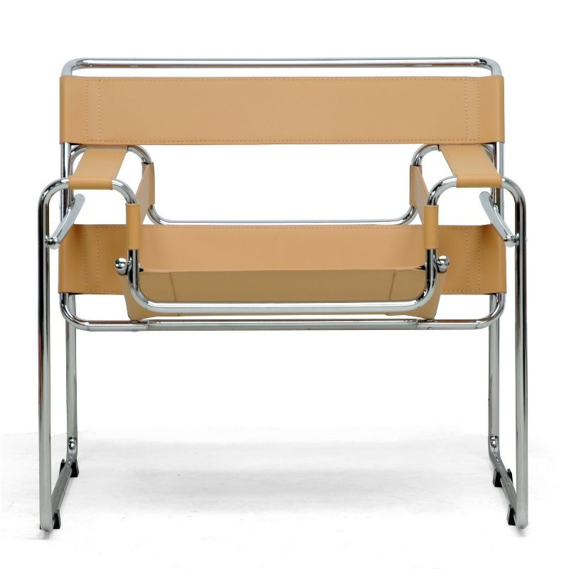 Baxton Studio Jericho Leather Mid Century Modern Accent Chair Tan: Chrome Finish, No-Mar Feet, Fully Assembled